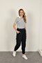 Women's Navy Blue Striped Polo Collar Short Sleeve Single Jersey Regular Fit T-Shirt - 4