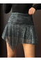 Glittery Pleated Asymmetrical Skirt - Black Silver |   F2070 - Black Silver - 2