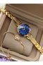 Gold Yellow Cuff Steel Cord, Navy Blue Dial, Bride, Engagement, Wedding Women's Wristwatch - 5