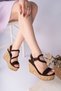 Jasmi̇n Model Genuine Leather Brown Hair Braided Detail Platform Wedge Heel Buckle Sandals