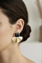 Square Bone Detail Curved Model Fan Earrings (4 cm)