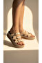 Round Three-Stripe Gold Buckle Detailed High Heeled Comfortable Women's Summer Slippers Sandals - 7
