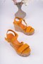 Jasmi̇n Model Genuine Leather Mustard Color Hair Braided Detail Platform Wedge Heel Buckle Sandals - 3