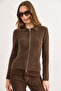 Women's Brown Double-Sided Zippered Soft Textured Knitwear Blouse Blz-19003218 - 5