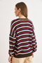 Women's Brown Striped Openwork Oversize Seasonal Knitwear Blouse Blz-19003216 - 6