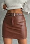Leather Belted Skirt - Tan |   F1840
