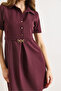 Women's Plum Half Buttoned Belted Mini Flared Dress Elb-19002591 - 5