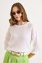 Women's White Hair Knitted Openwork Loose Fit Seasonal Knitwear Blouse Blz-19003225 - 5