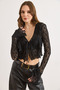 Women's Black Lace-Up Detailed Boho Lace Blouse Blz-19003228 - 3