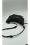 Croissant Model Women's Shoulder Bag with Wrinkled Leather Detail, Black - 7