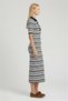 Black Ecru Striped Shirt Collar Midi Knit Dress - 2