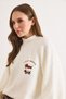 Women's White Half Fisherman Embroidered Three-Quarter Sleeve Knitwear Sweater Kzk-19001166 - 5