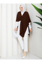 Women's Brown Front Detailed Poncho Cardigan - 3