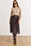 Women's Bitter Brown Belted Lined Batik Tulle Skirt Etk-19000402
