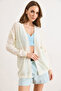 Women's Ecru Stripe Patterned Openwork Seasonal Knitwear Cardigan Hrk-19000472 - 6