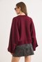 Women's Burgundy Crew Neck Wide Sleeve Batwing Knit Sweater Kzk-19001161 - 6