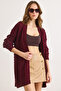 Women's Burgundy Tiny Diamond Openwork Knitwear Cardigan Hrk-19000469 - 4