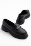 Dayna Women's Black Leather High-Top Buckle Loafer Shoes - 2