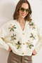 Women's White Green Accessory Detailed Knitwear Cardigan Hrk-19000476 - 3