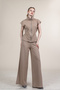 Women's Summer Beige Wide Shoulder Printed Lycra Crepe Set Stylish Daily Comfortable 1295