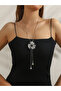 Rhinestone Floral Shaped Tassel Pendant Necklace - 7