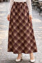 Elastic Waist Plaid Skirt A60684 Brown