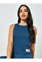 Blue Fitted Ribbed Tank with Badge Detail