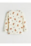 Ecru Crew Neck Printed Girls' Pajama Set - 5
