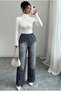 Women's Anthracite Denim Patterned Wide-Leg Elastic Waist 2-Yarn Comfortable Sweatpants-Pants