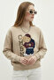 Women's Teddy Bear Printed Cream Relax Sweatshirt - 2