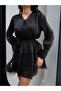 Rose Belt Detailed Jacquard Mini Dress - 3