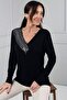 Women's Lycra Strawberry Blouse with Mesh Collar and Glitter Detail - 2