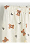 Ecru Crew Neck Printed Girls' Pajama Set - 7