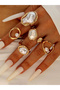 Pack of 5 - Embellished Faux Pearl Rings
