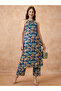 Floral Print Halter Neck Straight Kurta and Pants Fusion Set