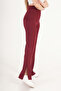 High Waist Bell-Bottom Slit Burgundy Trousers - 4