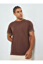 Men Brown Crew Neck T-Shirt with Tipped Sleeves