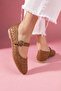 Toledo Tan Leather Knitted Textured Nickel Buckle Belt Strap Ballerinas - 4