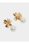 Gold Flower Pearl Drop Earrings - 2