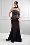 Women's Strapless Collar Underwire Stone Detailed Lined Crepe Fish Dress - 3