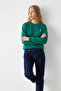 Women's Green Sweatshirt with Chest Text Print - 4
