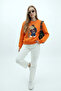 Women's Teddy Bear Print Orange Relax Sweatshirt - 3