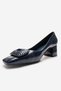 Velora Navy Blue Printed Buckle Women's Heeled Shoes - 6