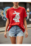 Women's Floral Rabbit Printed 100% Cotton Oversize White T-Shirt