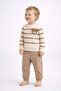 Striped Punch Teddy Bear Baby Set with Snap Fasteners on the Shoulder, 2-Piece Bottom and Top, Transitional Months, 3-6-9-12 Months - 3