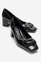 Velora Black Printed Buckle Women's Thick Heeled Shoes
