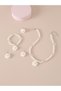 Set of 4 - Pendant Faux Pearl Necklace, Bracelet, Earrings and Ring