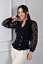 Women's Sleeves Lace Front Buttoned Lycra Blouse - 2