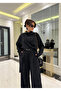 Women's Black Shawl Detailed Design Shirt and Pants Double Hijab Set - 6