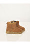 Girl's Tan Thermo Sole Suede Look Short Boots with Fur Inside - 2